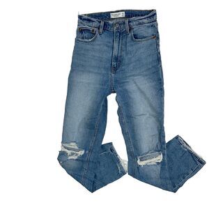 Abercrombie Ankle Straight Ultra High Rise Jeans Distressed Blue Denim Womens 26